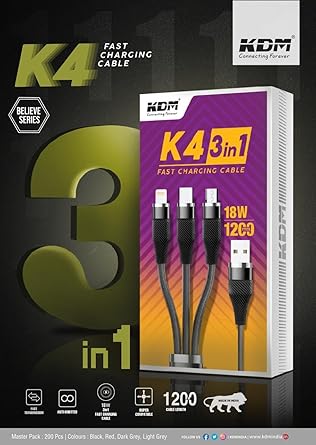 KDM K4 3in1 Fast Charging Cable – Multi-Device Charging Cable